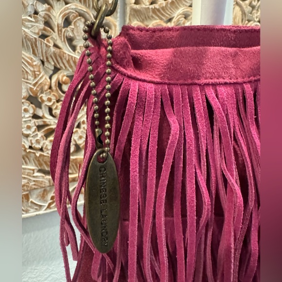 Chinese Laundry Fuchsia, Suede Leather, Chain Strap, Fringe Purse- 11”x8”x2.5” - Picture 3 of 16